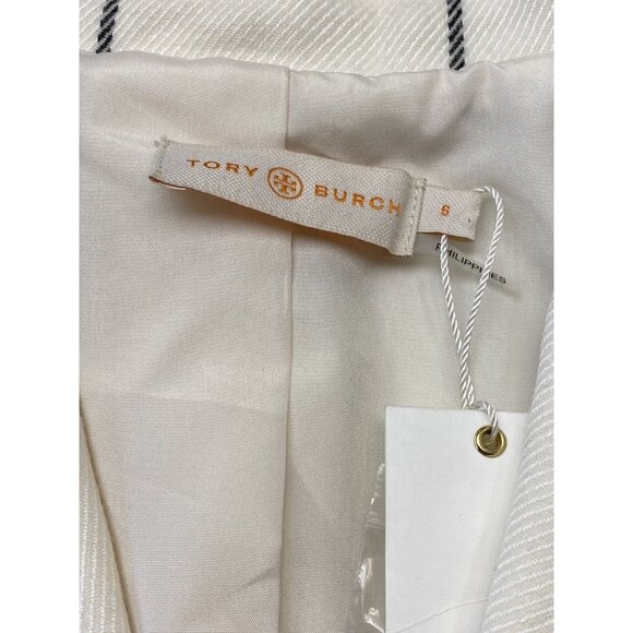 Tory Burch Sz 6 Blazer Holt Windowpane 2 Button Ivory Black Wool New 3/4 Sleeve - Picture 6 of 9